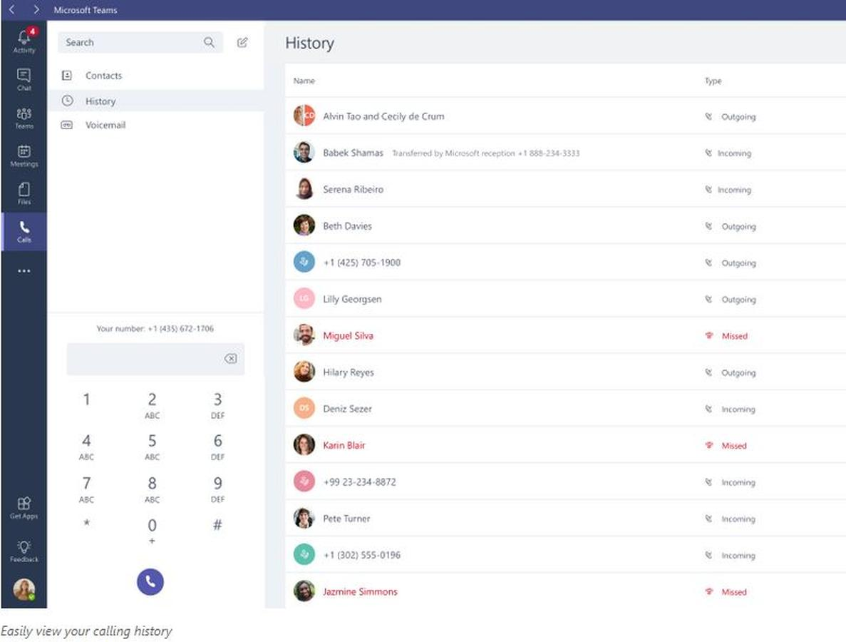 Calling feature in Microsoft Teams