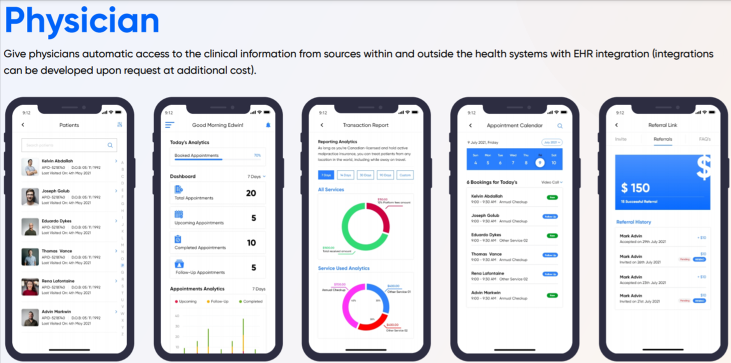 Telemedicine app physician screens 