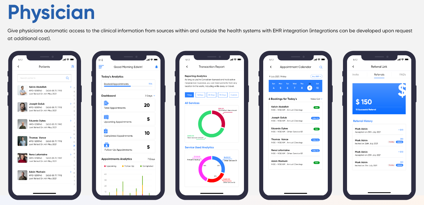 Telemedicine mobile app physician screens