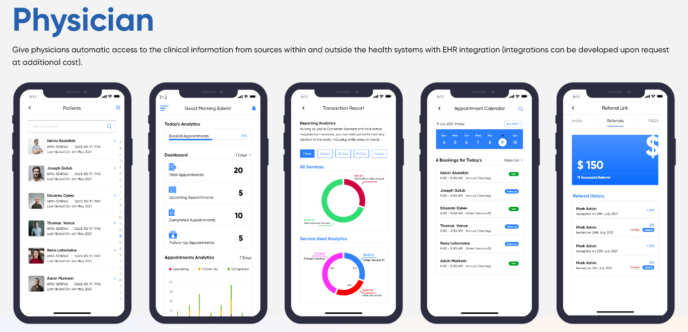 Telemedicine physician app screens