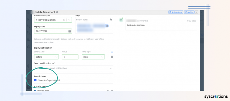 Restrict document access patient portal software feature