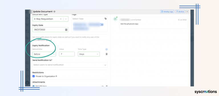 Expiry notification feature in patient portal software