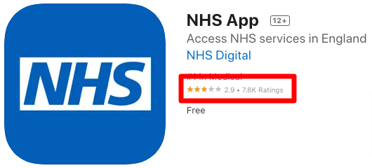 NHS app ratings on App Store