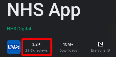NHS app ratings on Google Play Store