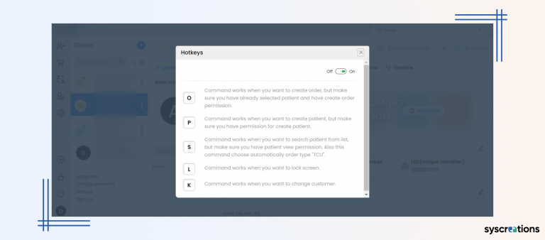 Hotkeys in the patient portal software