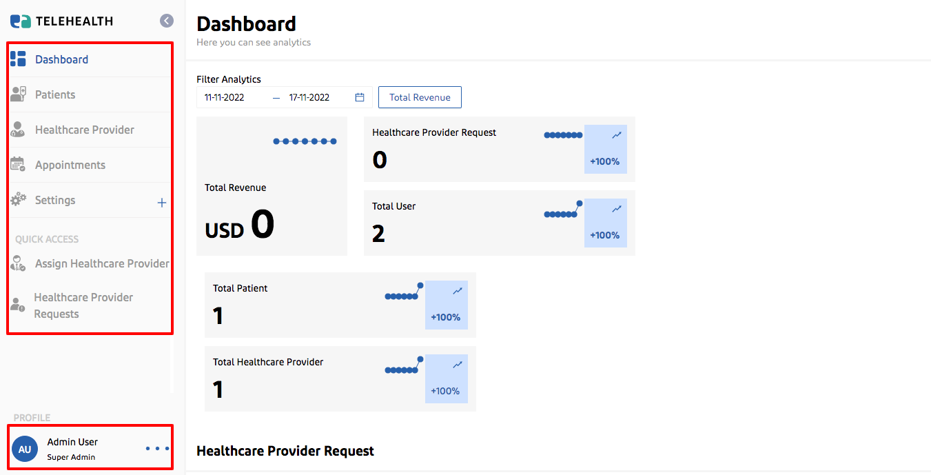 Admin dashboard