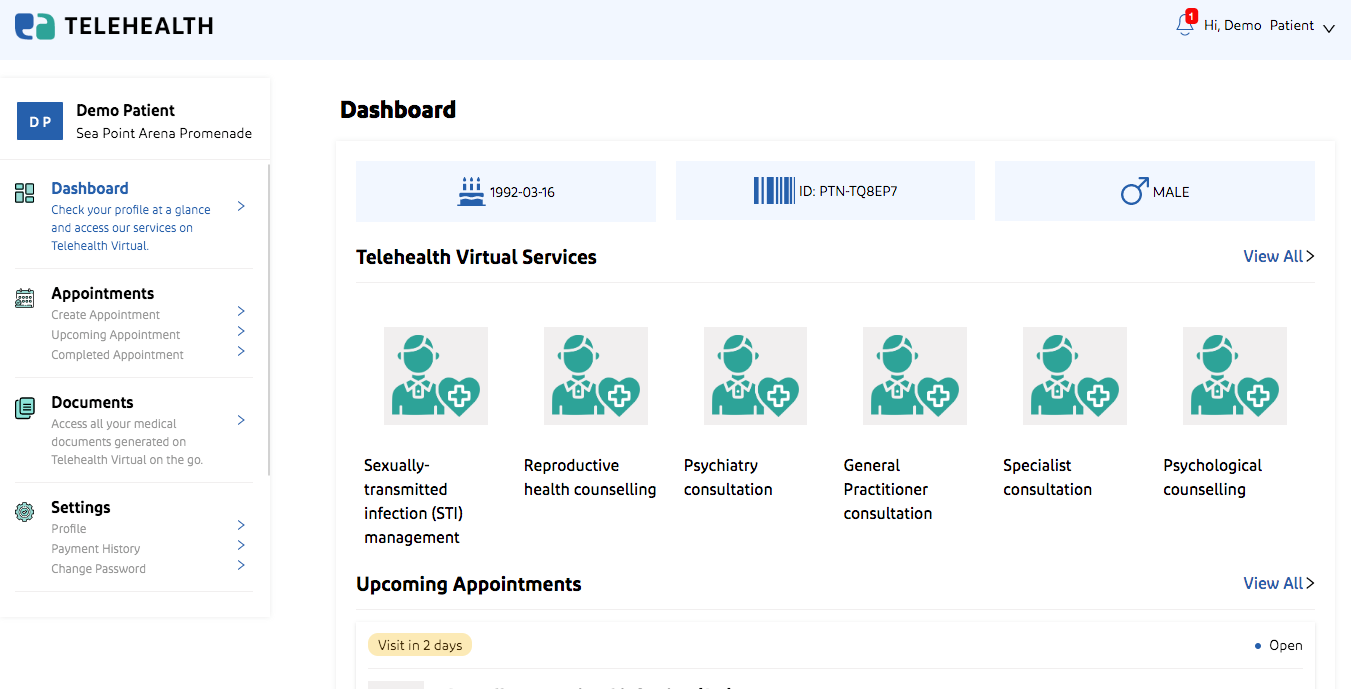 Telehealth app demo for patients