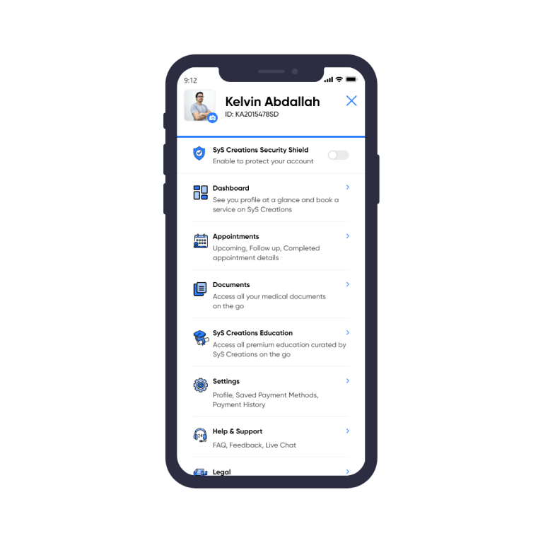 Telemedicine app profile page