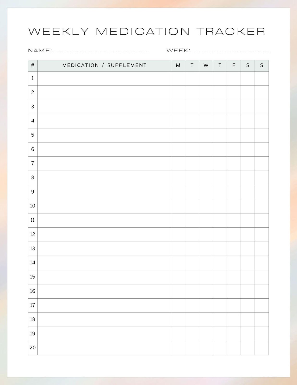 Medication tracker template 2