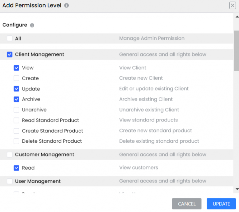 Assign, edit and delete user permission